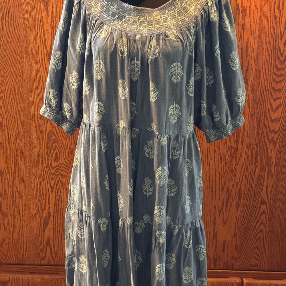 Blue Feather Print Dress